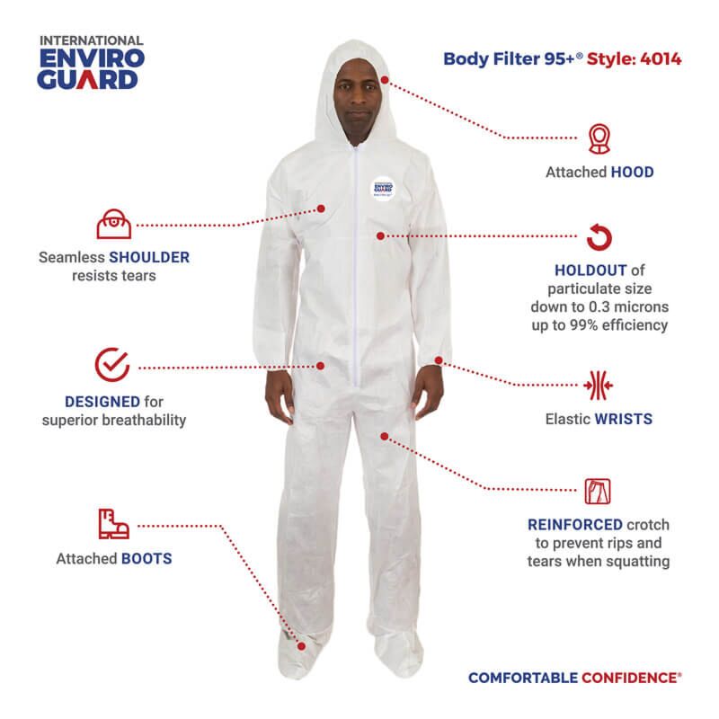 Body Filter 95+® | 4014 Coverall with Hood & Boot, Elastic Wrist & Ankle/Quantity 25